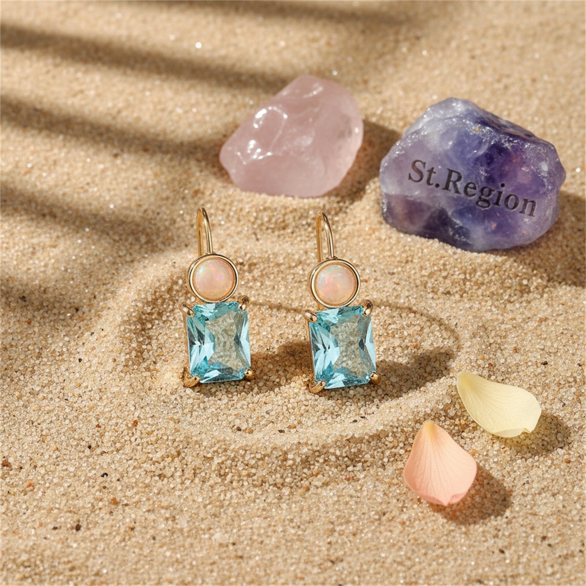 Blue Crystal and Resin Stacked Circle Drop Earrings, drop earrings for women, elegant gift for her, detail close-up