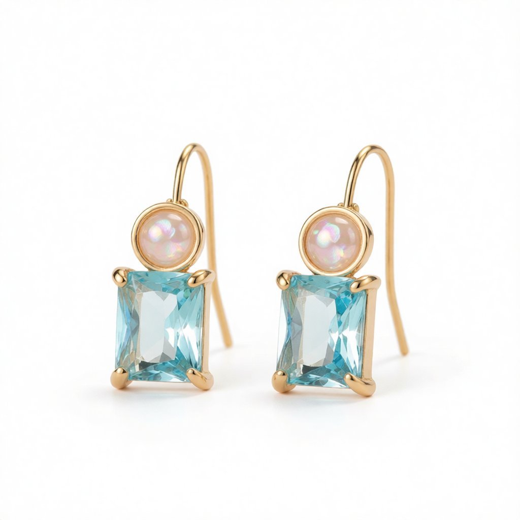 Blue Crystal and Resin Stacked Circle Drop Earrings, drop earrings for women, elegant gift for her, side view