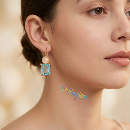 Blue Crystal and Resin Stacked Circle Drop Earrings, drop earrings for women, elegant gift for her, styled look