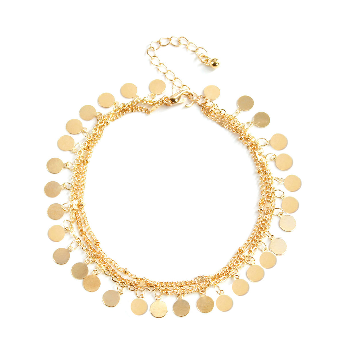 Trendy 18K gold-plated anklet featuring a chain with small discs, a perfect blend of elegance and modern style.