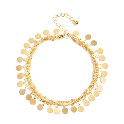 18K Gold-Plated Disc Charm Layered Anklet, gold anklet bracelet, vintage-inspired design, styled look
