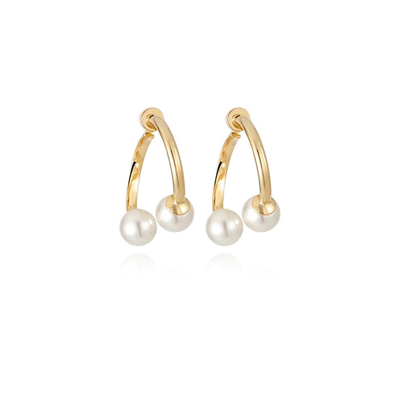 Pearl and 18K Gold-Plated Overlapping Ear Jackets, gold stud earrings for women, vintage-inspired design, side view