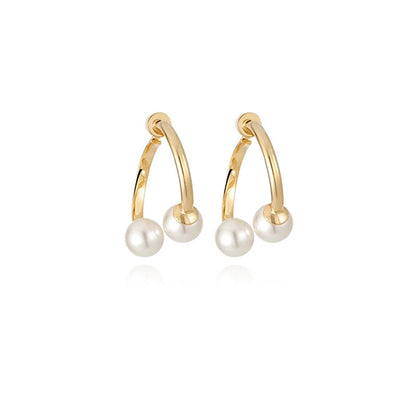 Pearl and 18K Gold-Plated Overlapping Ear Jackets, gold stud earrings for women, vintage-inspired design, side view