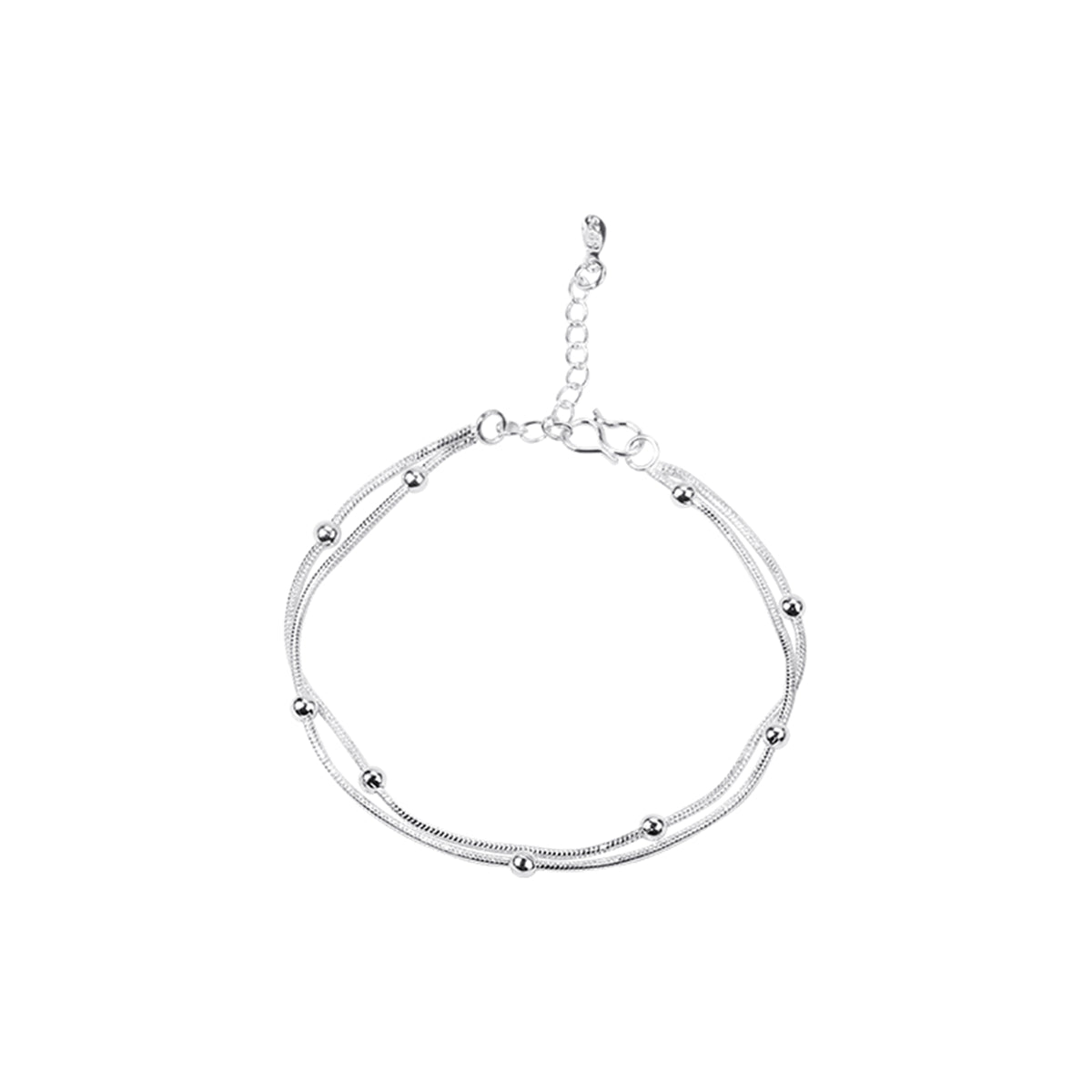 Silver-Plated Bead-Accent Layered Anklet