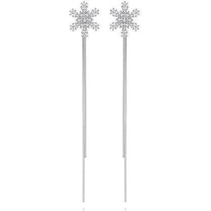 Cubic Zirconia and Silver-Plated Snowflake Tassel Ear Jackets, silver drop earrings for women, everyday style, lifestyle look