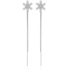 Cubic Zirconia & Silver-Plated Snowflake Tassel Ear Jackets