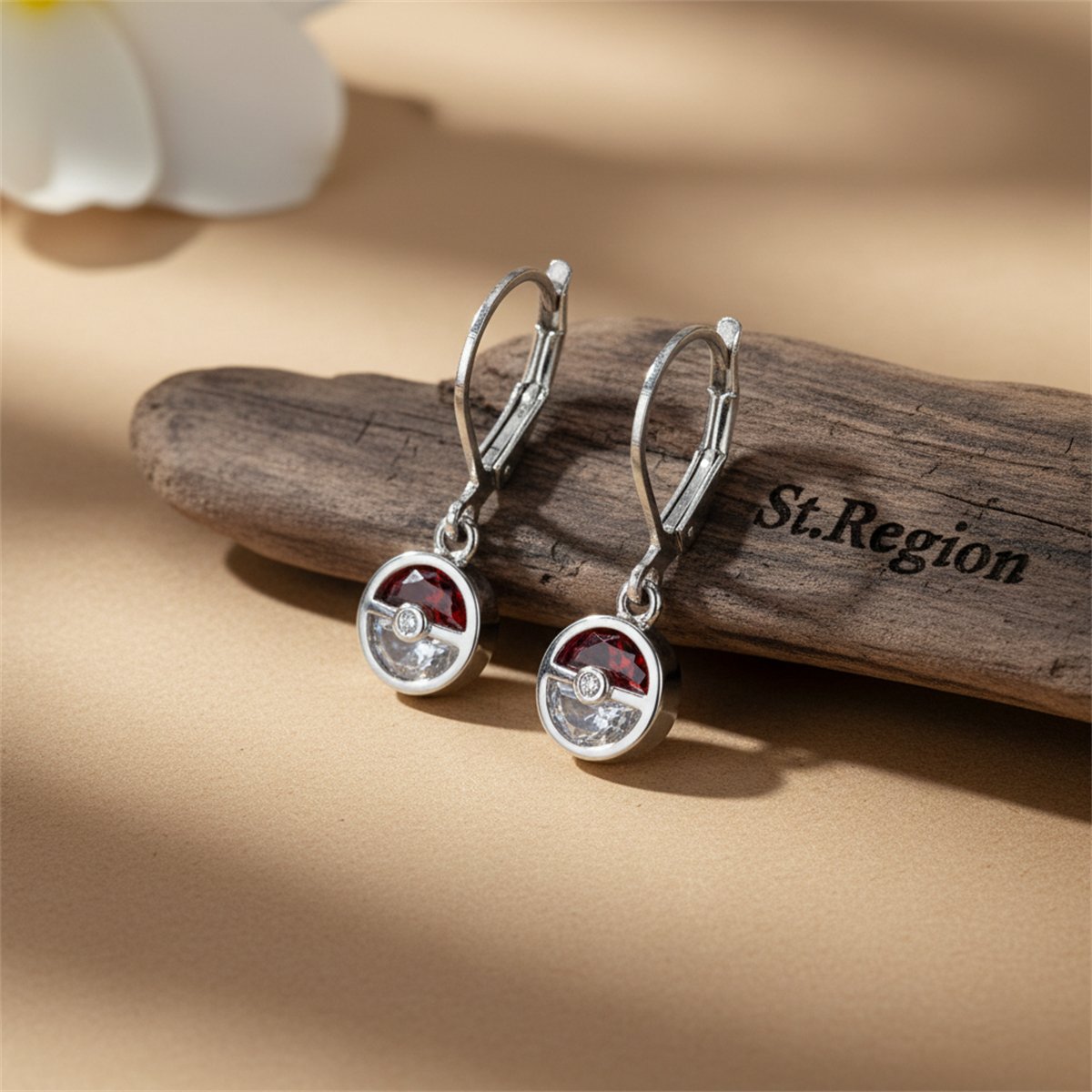 Red Crystal and Silver-Plated Ball Leverback Earrings, silver huggie earrings, everyday style, front view