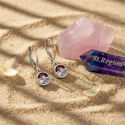 Red Crystal and Silver-Plated Ball Leverback Earrings, silver huggie earrings, everyday style, detail close-up