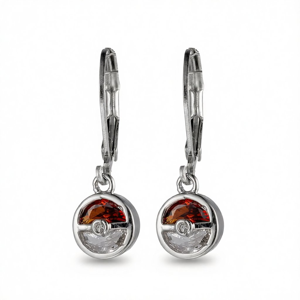 Red Crystal and Silver-Plated Ball Leverback Earrings, silver huggie earrings, everyday style, side view