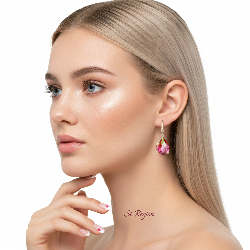 Yellow & Red Crystal Teardrop Leverback Earrings - Street Region
