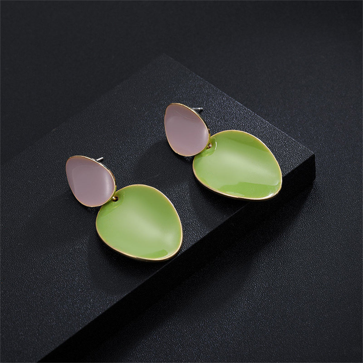 Green Enamel & 18K Gold-Plated Drop Oval Drop Earrings