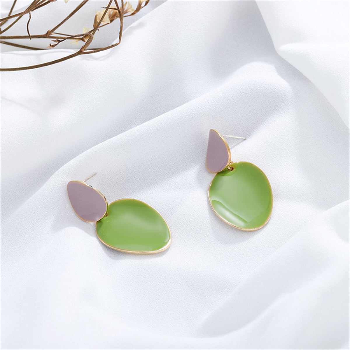 Green Enamel & 18K Gold-Plated Drop Oval Drop Earrings