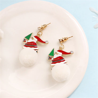 Cubic Zirconia and Red Santa Tree Pom-Pom Drop Earrings, drop earrings for women, botanical inspired, side view
