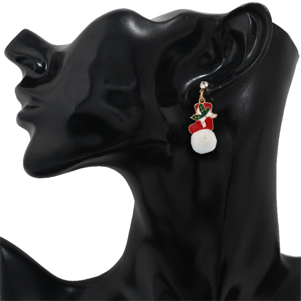Cubic Zirconia and Red Holly Stocking Pom-Pom Drop Earrings, drop earrings for women, elegant gift for her, styled look
