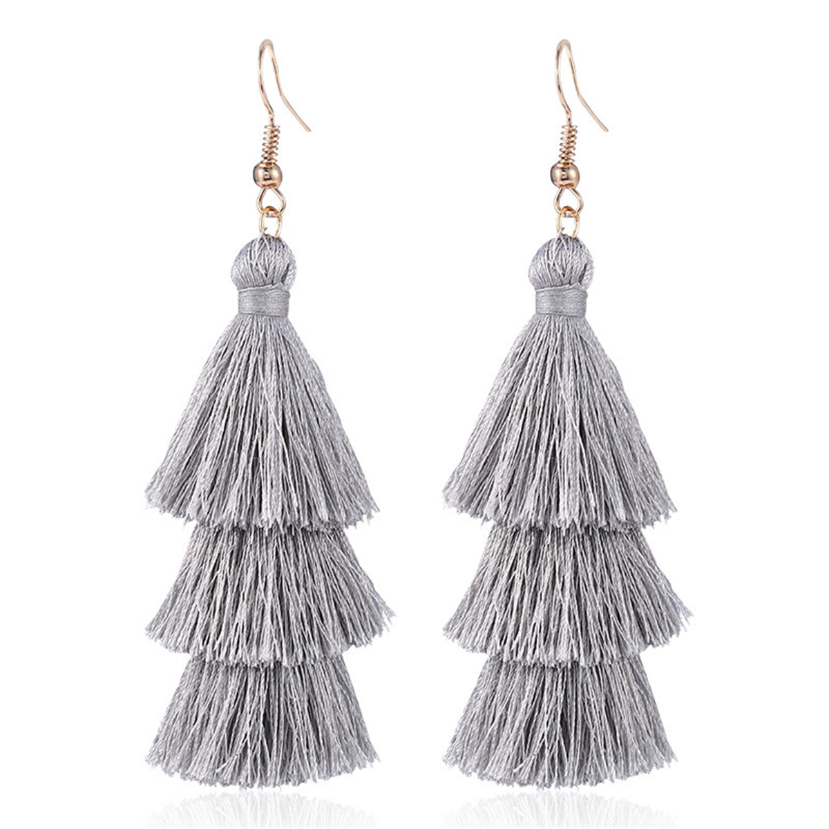 Gray Polyster & 18K Gold-Plated Layered Tassel Drop Earrings
