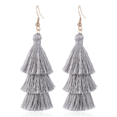 Gray Polyster & 18K Gold-Plated Layered Tassel Drop Earrings