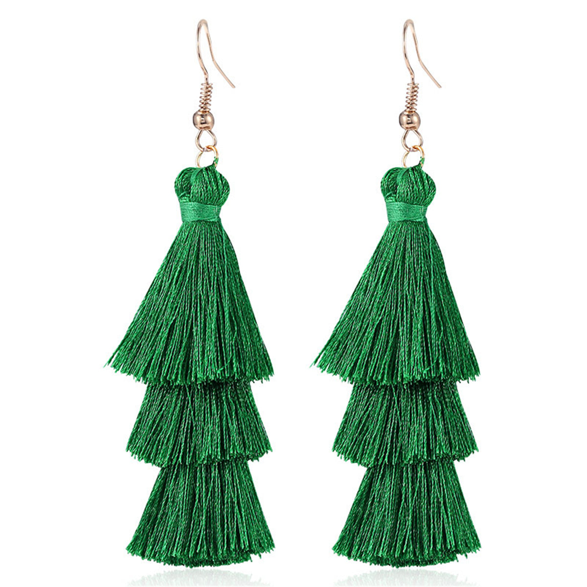 Green Polyster & 18K Gold-Plated Layered Tassel Drop Earrings