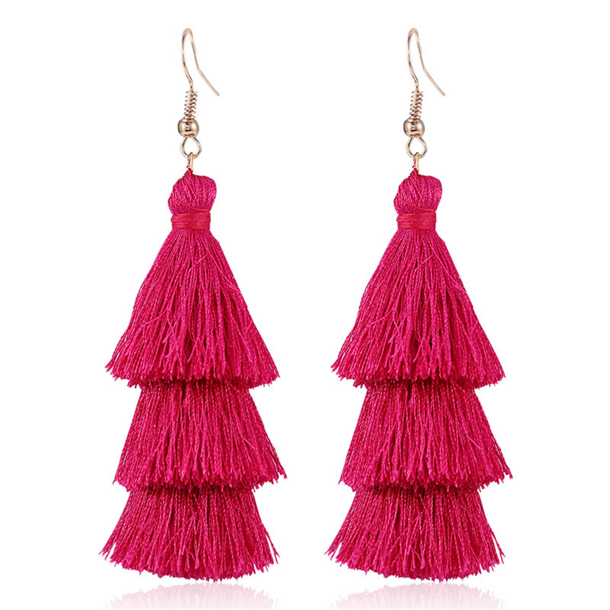 Rose Polyster and 18K Gold-Plated Tiered Tassel Drop Earrings, gold drop earrings for women, side view