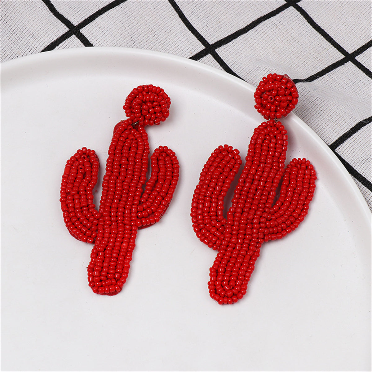 Red Howlite and 18K Gold-Plated Cactus Drop Earrings, gold drop earrings for women, vintage-inspired design, side view