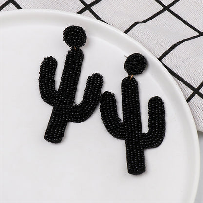 Black Howlite Beaded Cactus Drop Earrings, drop earrings for women, vintage-inspired design, side view