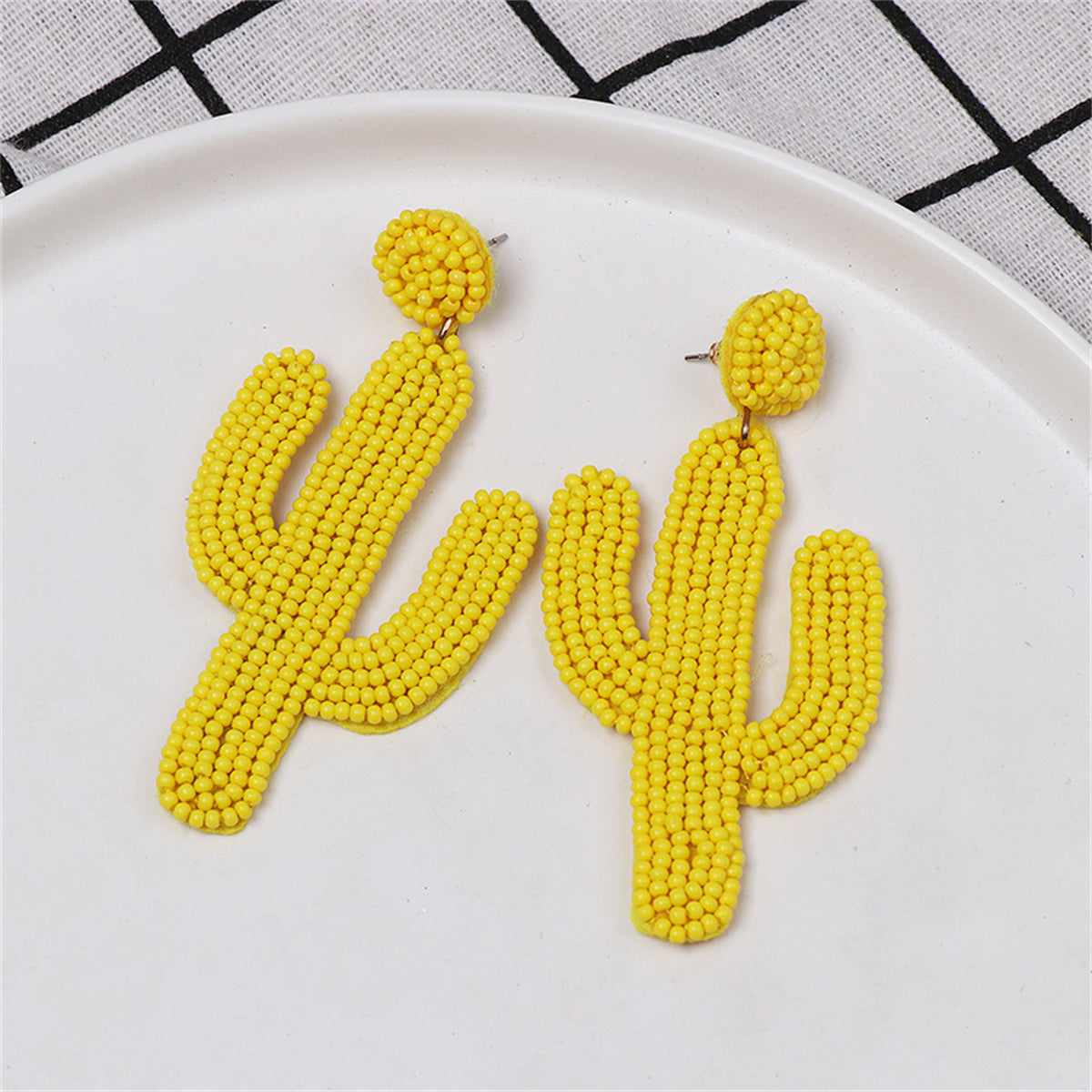 Yellow Howlite and 18K Gold-Plated Cactus Drop Earrings, gold drop earrings for women, elegant gift for her, side view