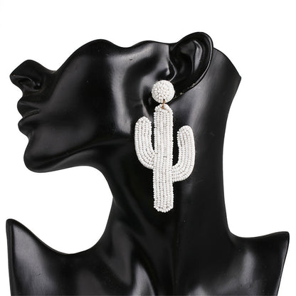 White Howlite Beaded Cactus Drop Earrings, drop earrings for women, elegant gift for her, lifestyle look