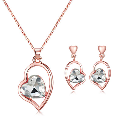 Crystal and 18K Rose Gold-Plated Heart Pendant Necklace and Earrings, rose gold drop earrings for women, lifestyle look