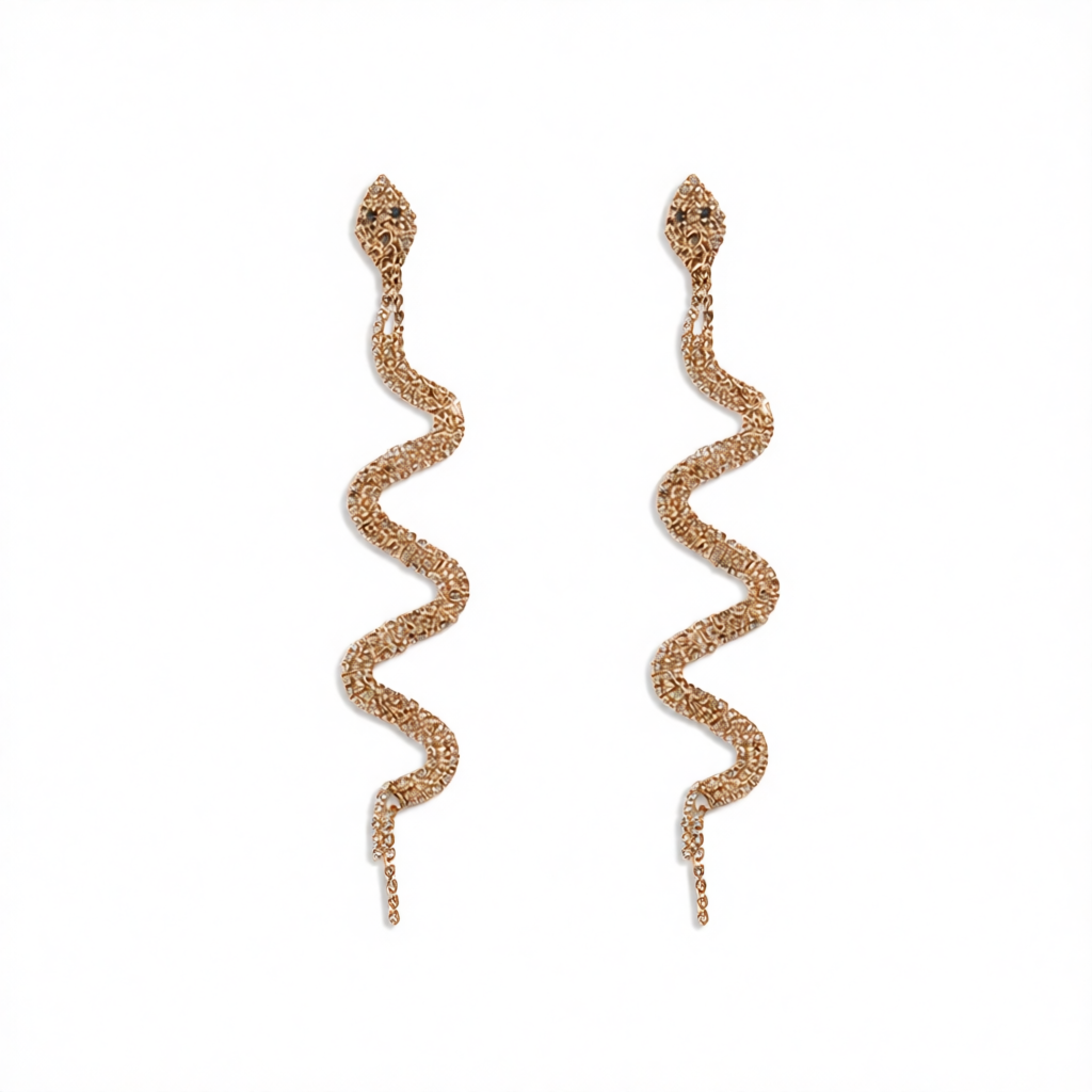 Cubic Zirconia & 18K Gold-Plated Snake Drop Earrings