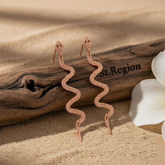 Cubic Zirconia & 18K Rose Gold-Plated Snake Drop Earrings