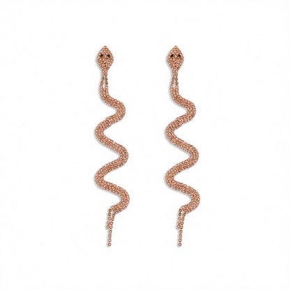 Cubic Zirconia and 18K Rose Gold-Plated Snake Drop Earrings, rose gold drop earrings for women, botanical inspired, side view