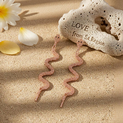 Cubic Zirconia and 18K Rose Gold-Plated Snake Drop Earrings, rose gold drop earrings for women, lifestyle look