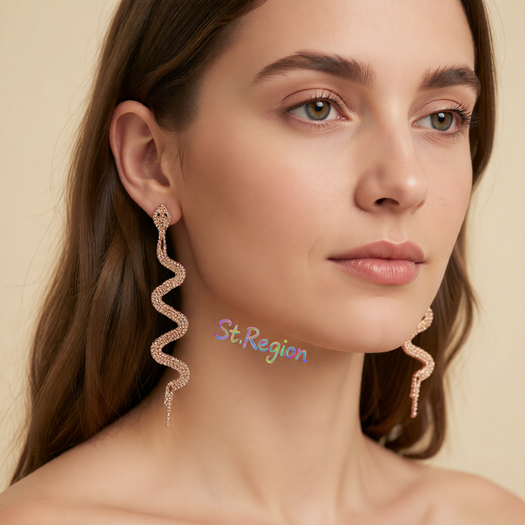 Cubic Zirconia & 18K Rose Gold-Plated Snake Drop Earrings
