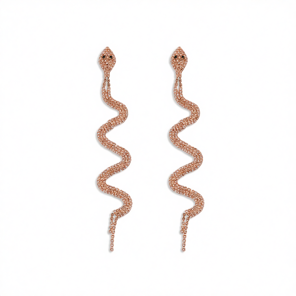 Cubic Zirconia & 18K Rose Gold-Plated Snake Drop Earrings