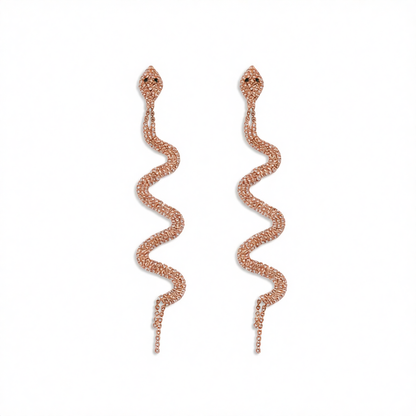 Cubic Zirconia & 18K Rose Gold-Plated Snake Drop Earrings