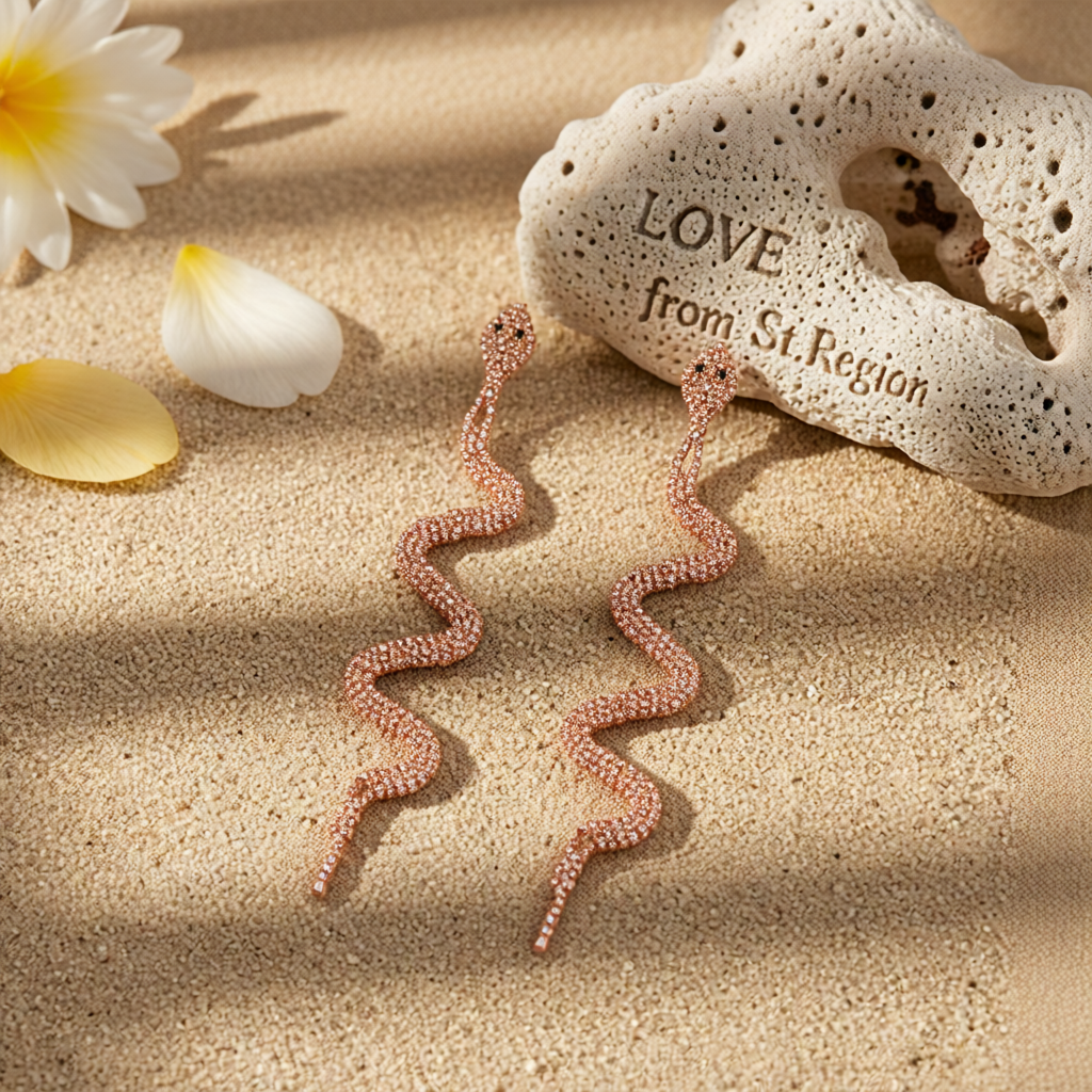 Cubic Zirconia & 18K Rose Gold-Plated Snake Drop Earrings