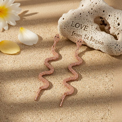 Cubic Zirconia & 18K Rose Gold-Plated Snake Drop Earrings