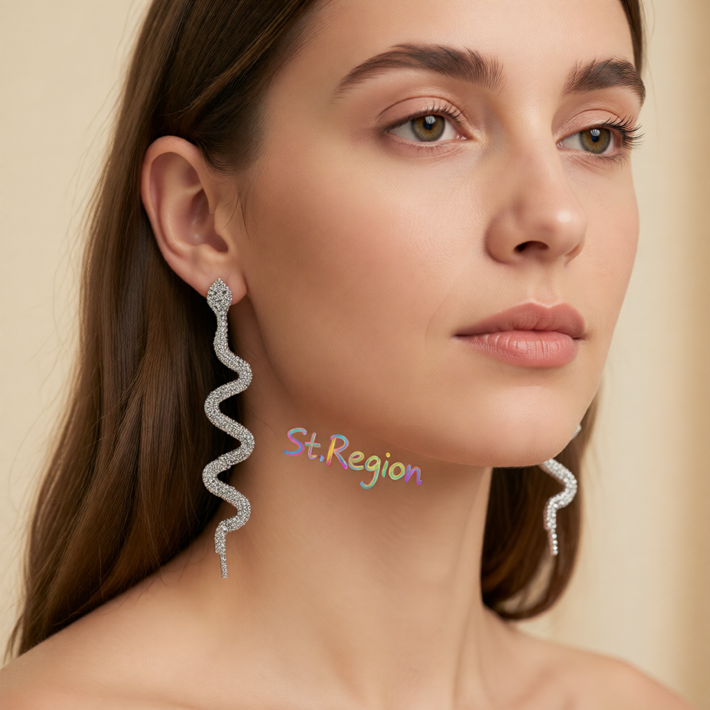 Cubic Zirconia & Silver-Plated Snake Drop Earrings