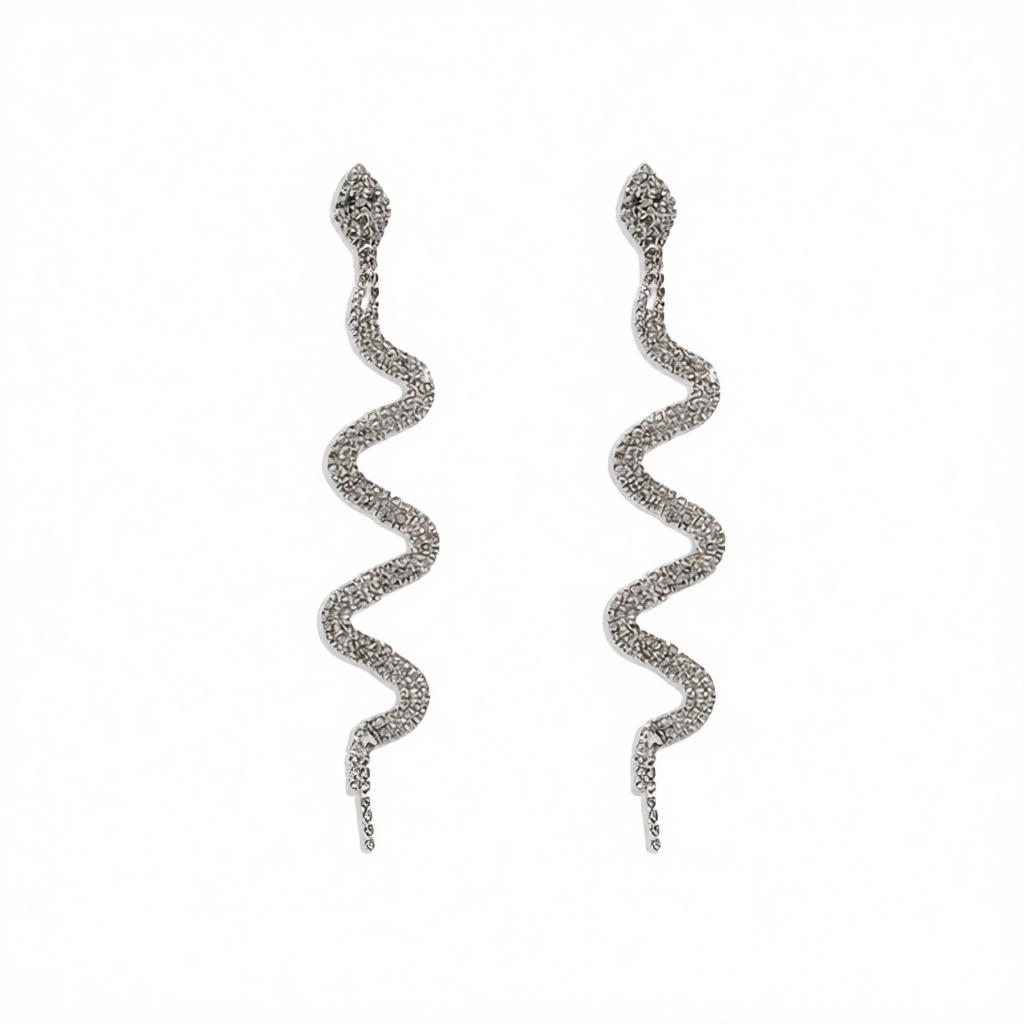 Cubic Zirconia & Silver-Plated Snake Drop Earrings