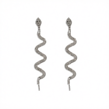 Cubic Zirconia & Silver-Plated Snake Drop Earrings