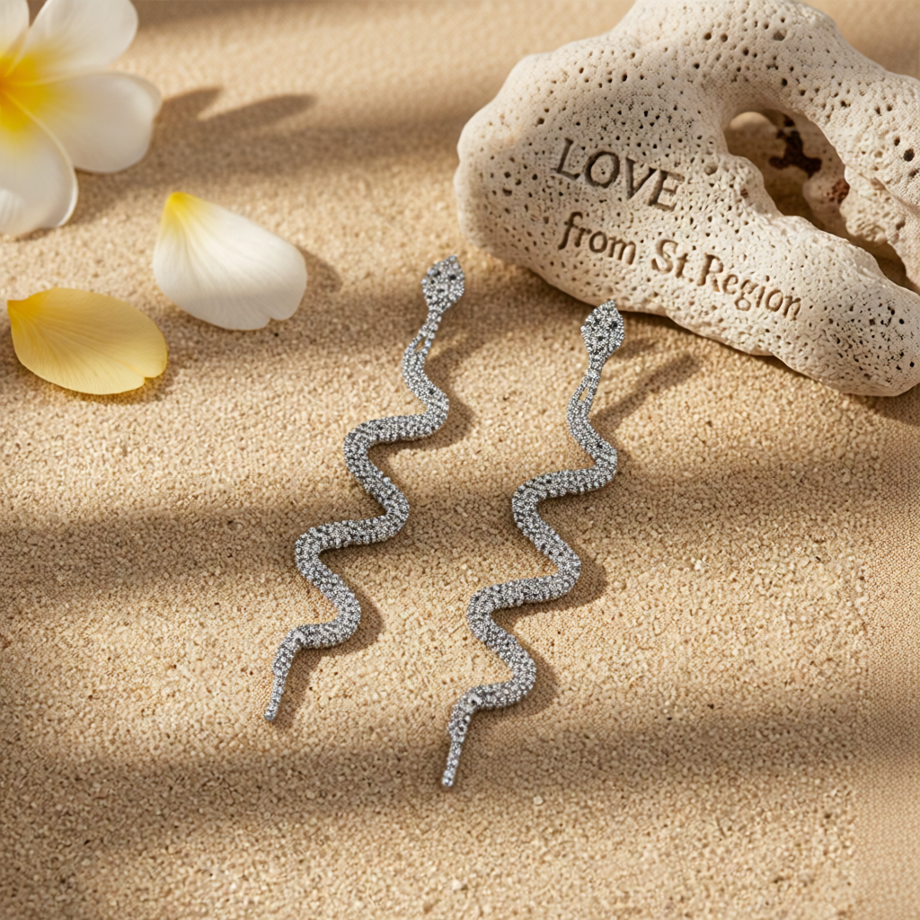 Cubic Zirconia & Silver-Plated Snake Drop Earrings