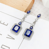 Navy Crystal & Silver-Plated Radiant-Cut Halo Drop Earrings