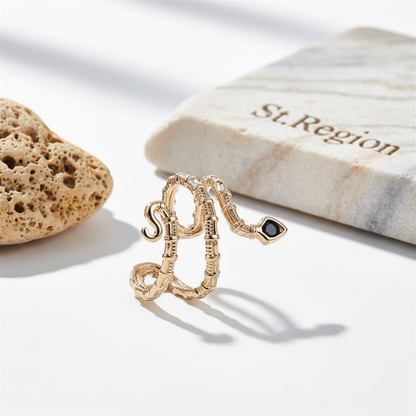 Black Cubic Zirconia & 18K Gold-Plated Snake Layered Open Ring - Street Region