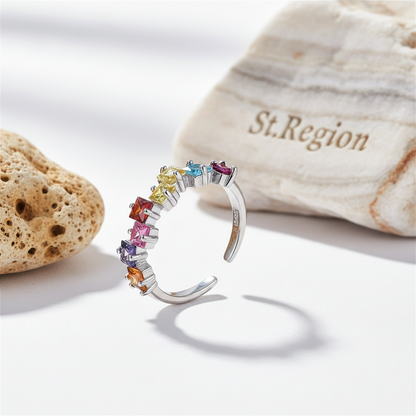 Jewel-Tone Crystal & Silver-Plated Princess-Cut Open Ring - Street Region