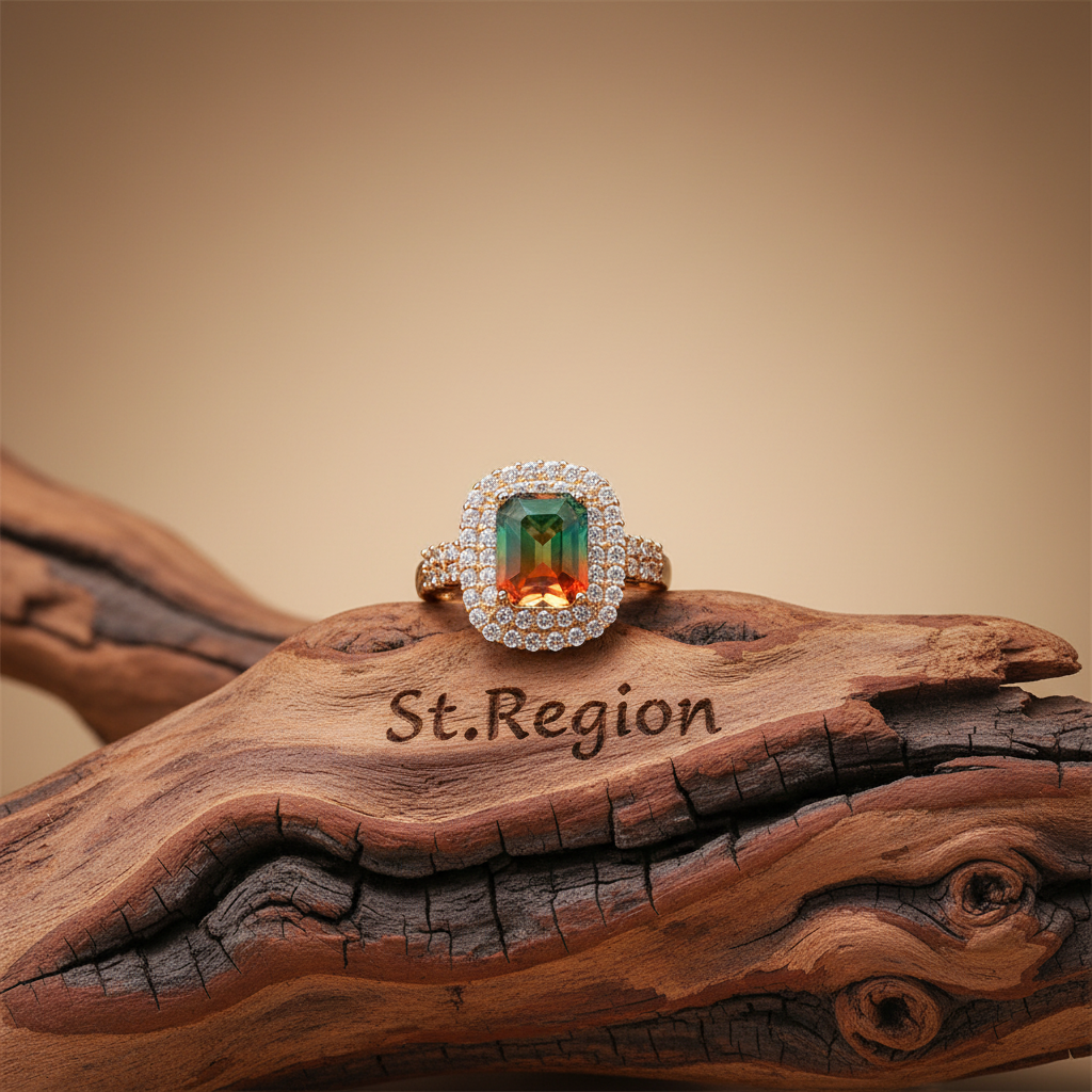 Red & Green Crystal Cubic Zirconia Layered Halo Ring - Street Region