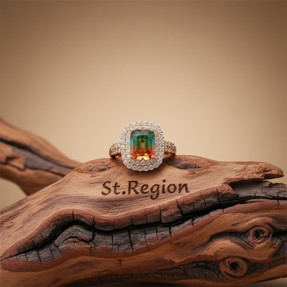 Red & Green Crystal Cubic Zirconia Layered Halo Ring - Street Region