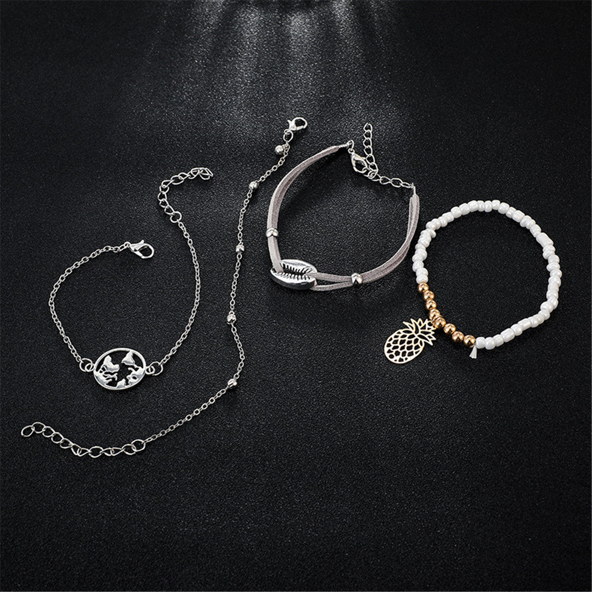 Acrylic & Two Tone Pineapple Shell Bracelet Set