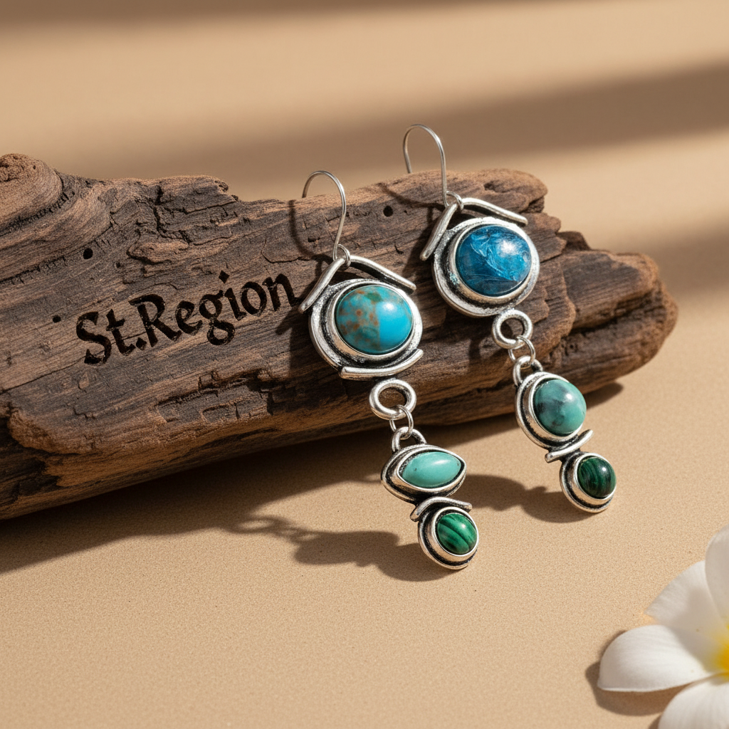 Turquoise & Crystal Silver-Plated Tiered Drop Earrings - Street Region