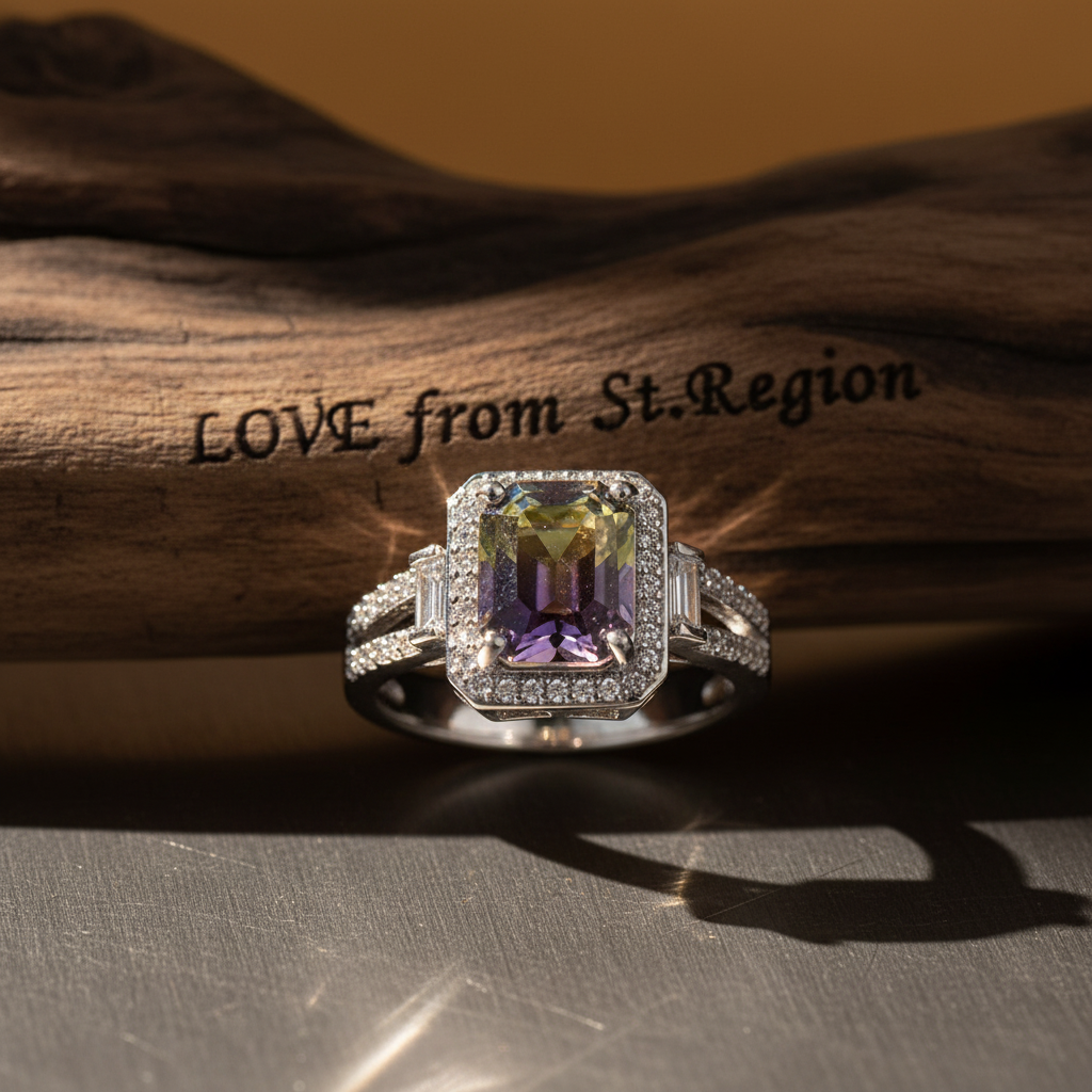 Yellow & Purple Crystal Cubic Zirconia Silver-Plated Princess-Cut Halo Ring - Street Region
