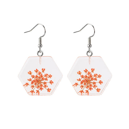 Green and Silver-Plated Baby'S Breath Hexagon Drop Earrings, silver drop earrings for women, front view
