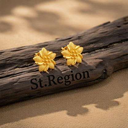 24K Gold-Plated Bauhinia Stud Earrings, gold stud earrings for women, elegant gift for her, front view